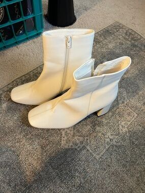 Cato White Side-Zip Ankle Booties with Block Heel
